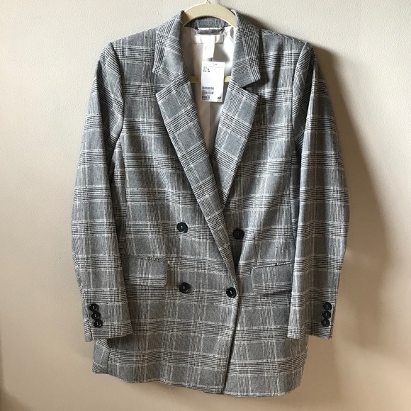 NWT H&M Checked Double Breasted Blazer Jacket - Picture 2 of 5
